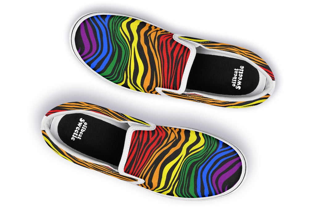 Rainbow Zebra Slip Ons - Offbeat Sweetie