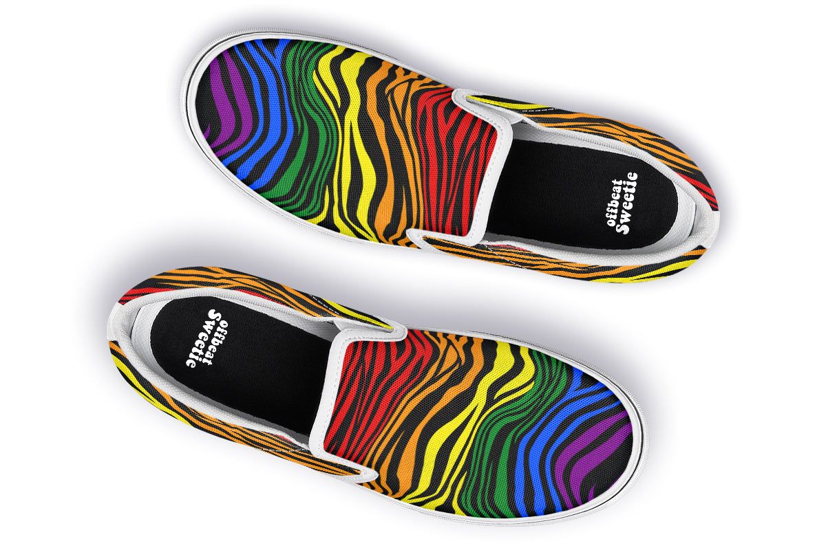 Rainbow Zebra Slip Ons - Offbeat Sweetie