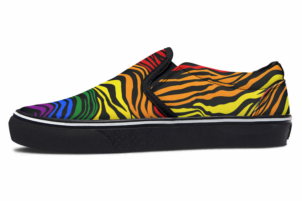 Rainbow Zebra Slip Ons - Offbeat Sweetie