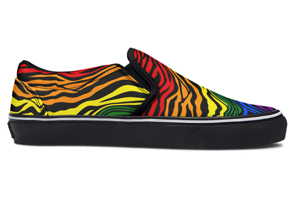 Rainbow Zebra Slip Ons - Offbeat Sweetie