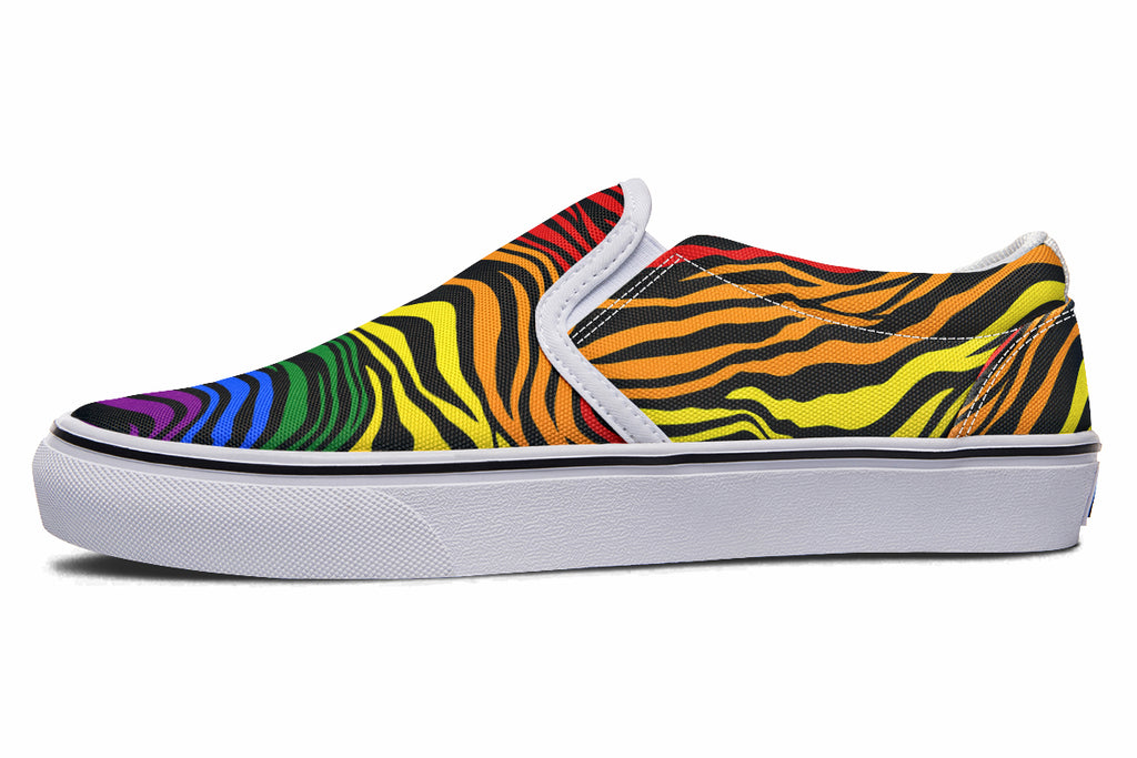 Rainbow Zebra Slip Ons - Offbeat Sweetie