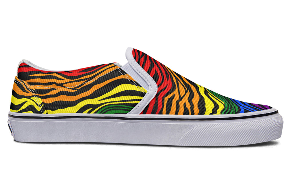 Rainbow Zebra Slip Ons - Offbeat Sweetie