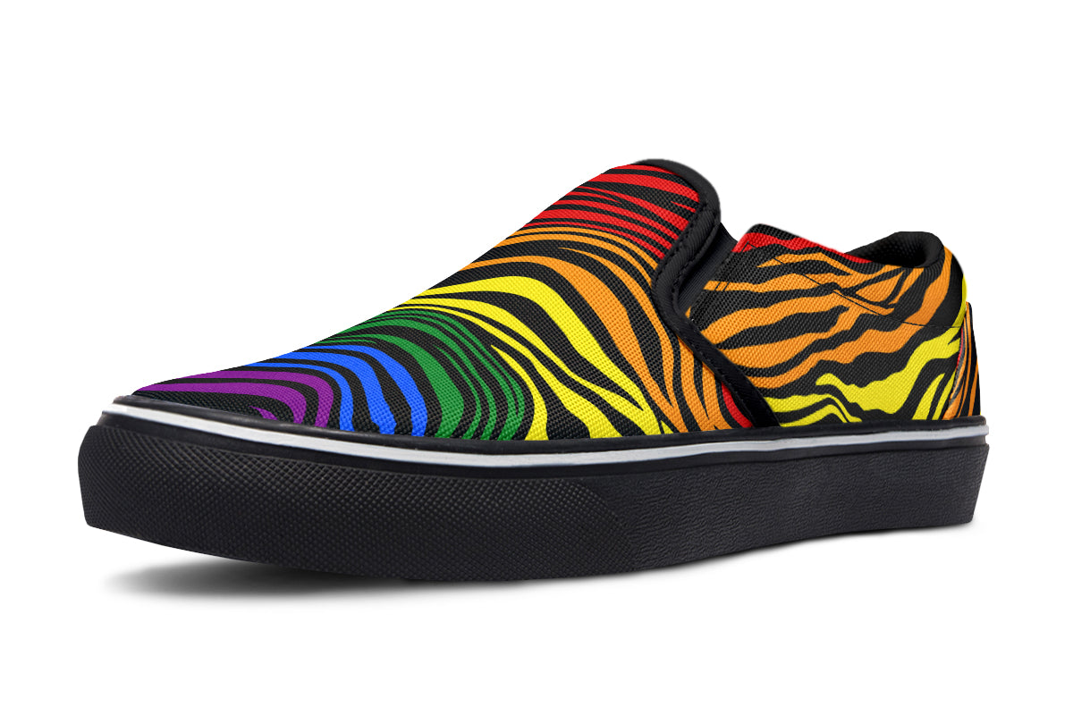 Rainbow Zebra Slip Ons - Offbeat Sweetie