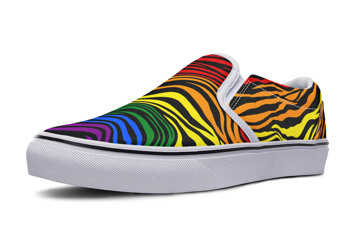 Rainbow Zebra Slip Ons - Offbeat Sweetie