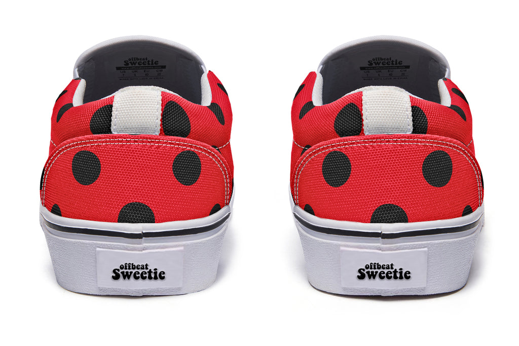 Red And Black Polka Dot Slip Ons