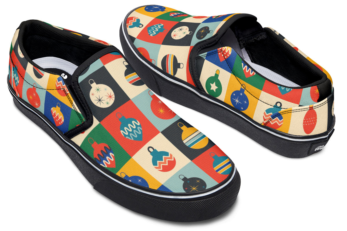 Retro Xmas Baubles Slip Ons - Offbeat Sweetie