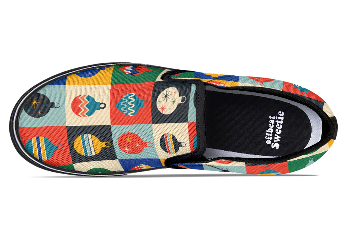 Retro Xmas Baubles Slip Ons - Offbeat Sweetie