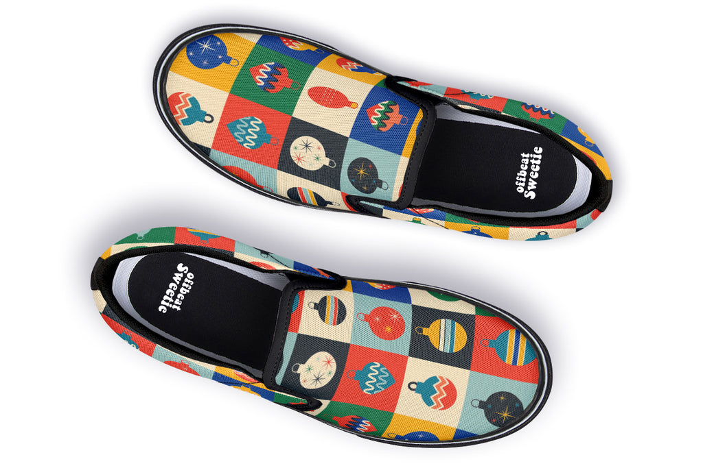 Retro Xmas Baubles Slip Ons - Offbeat Sweetie