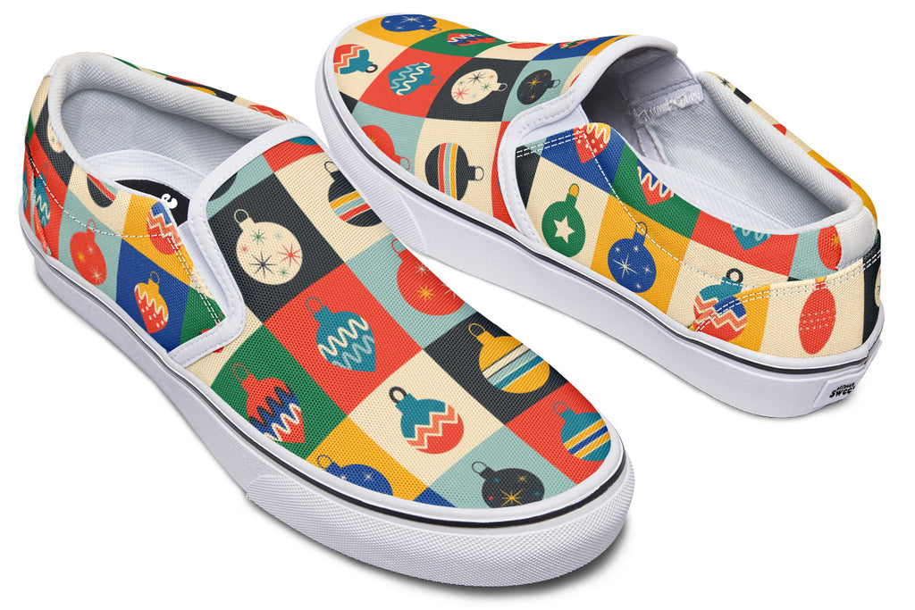 Retro Xmas Baubles Slip Ons - Offbeat Sweetie