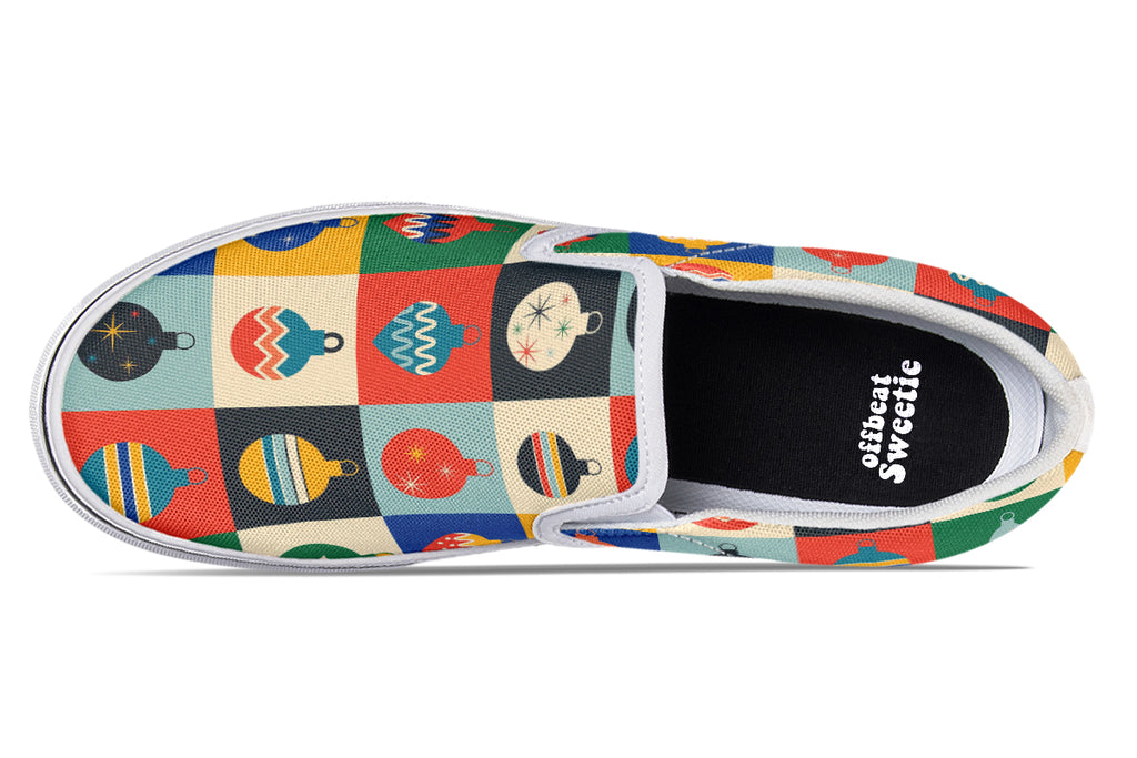 Retro Xmas Baubles Slip Ons - Offbeat Sweetie
