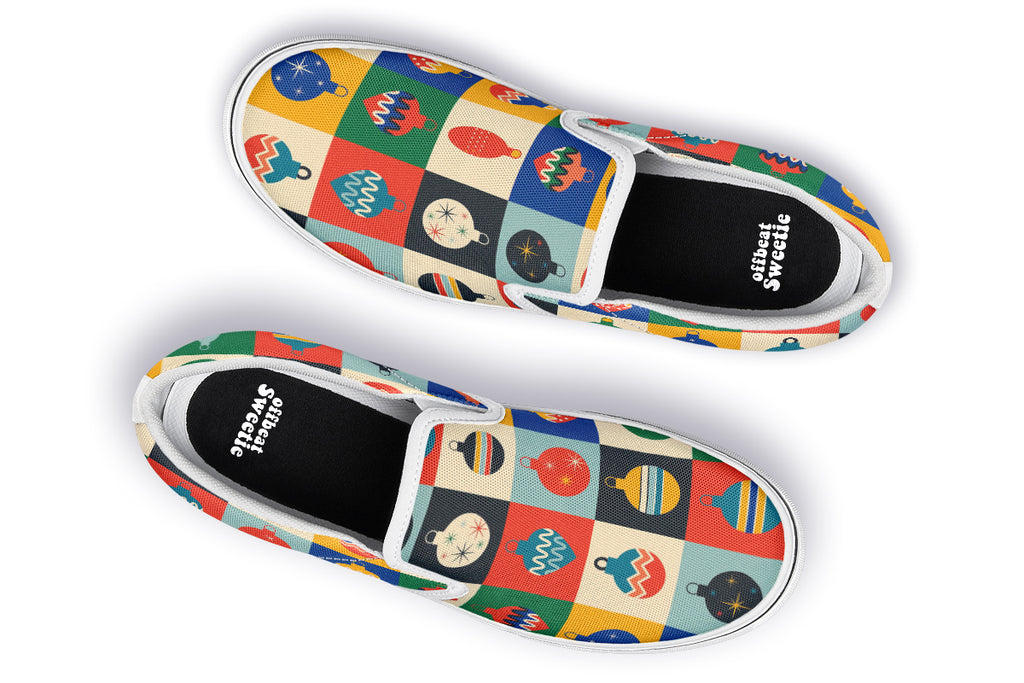Retro Xmas Baubles Slip Ons - Offbeat Sweetie