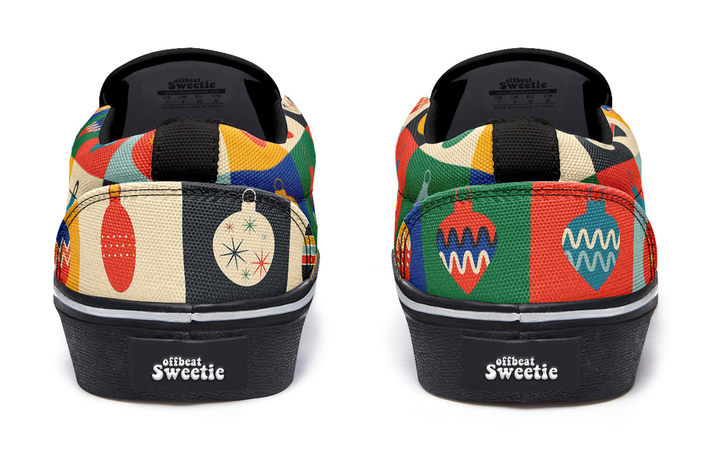 Retro Xmas Baubles Slip Ons - Offbeat Sweetie