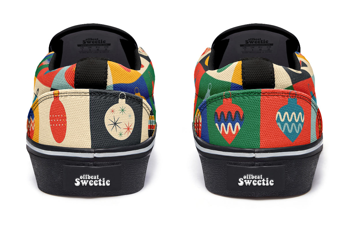 Retro Xmas Baubles Slip Ons - Offbeat Sweetie
