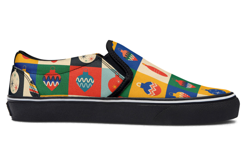Retro Xmas Baubles Slip Ons - Offbeat Sweetie