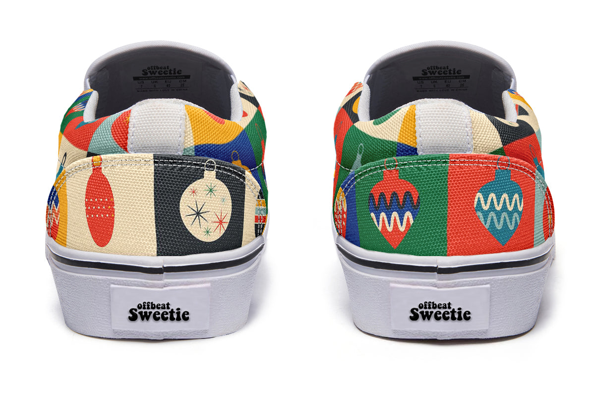 Retro Xmas Baubles Slip Ons - Offbeat Sweetie