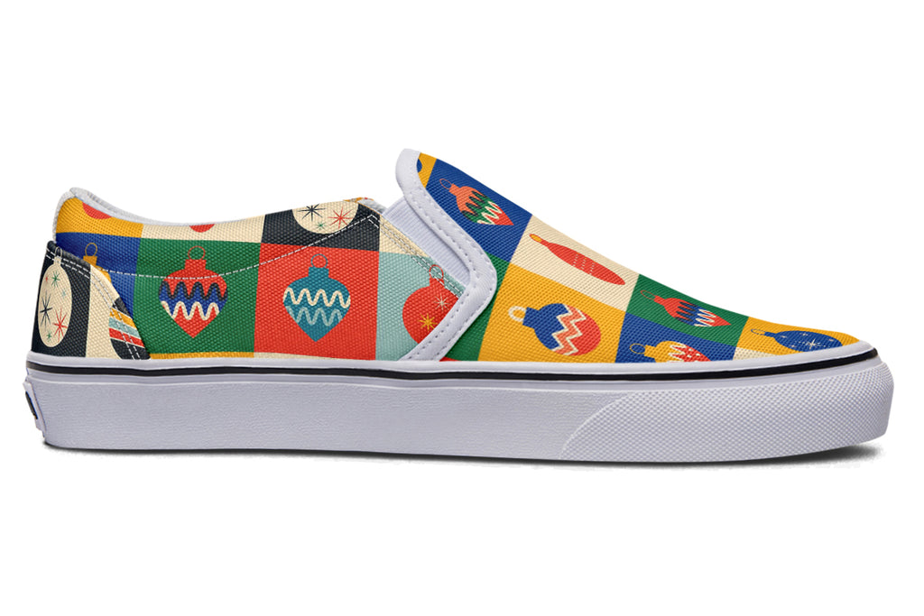 Retro Xmas Baubles Slip Ons - Offbeat Sweetie