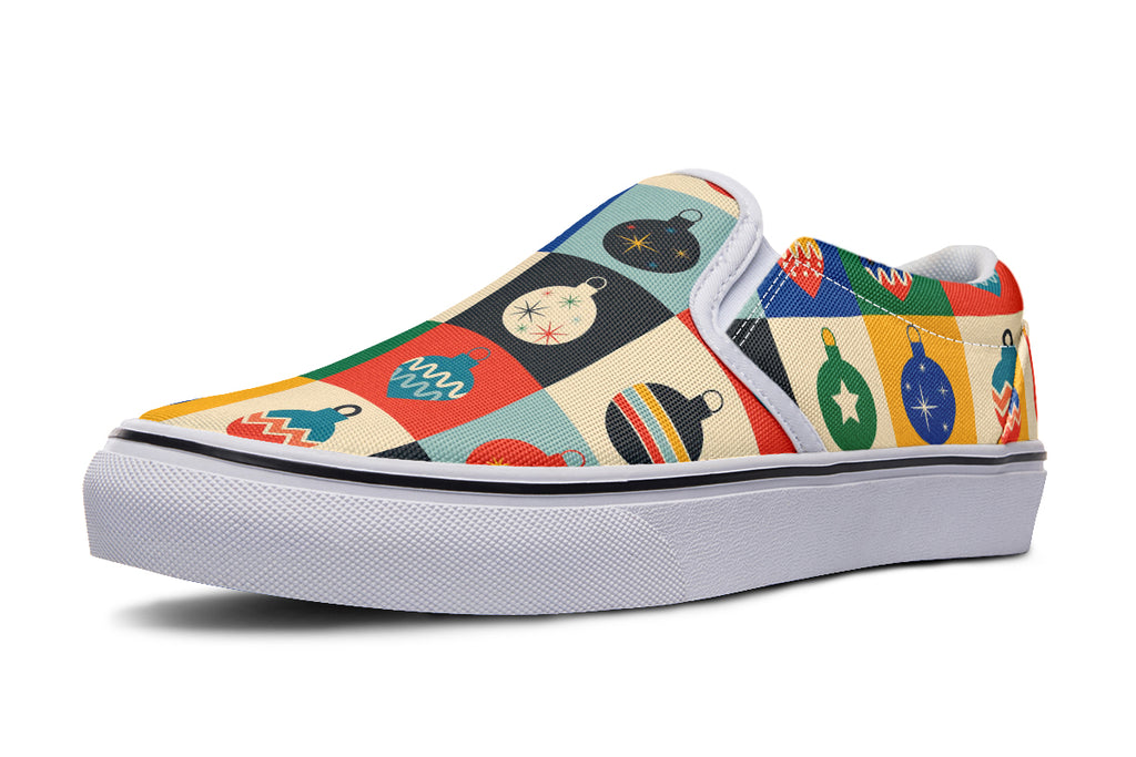 Retro Xmas Baubles Slip Ons - Offbeat Sweetie