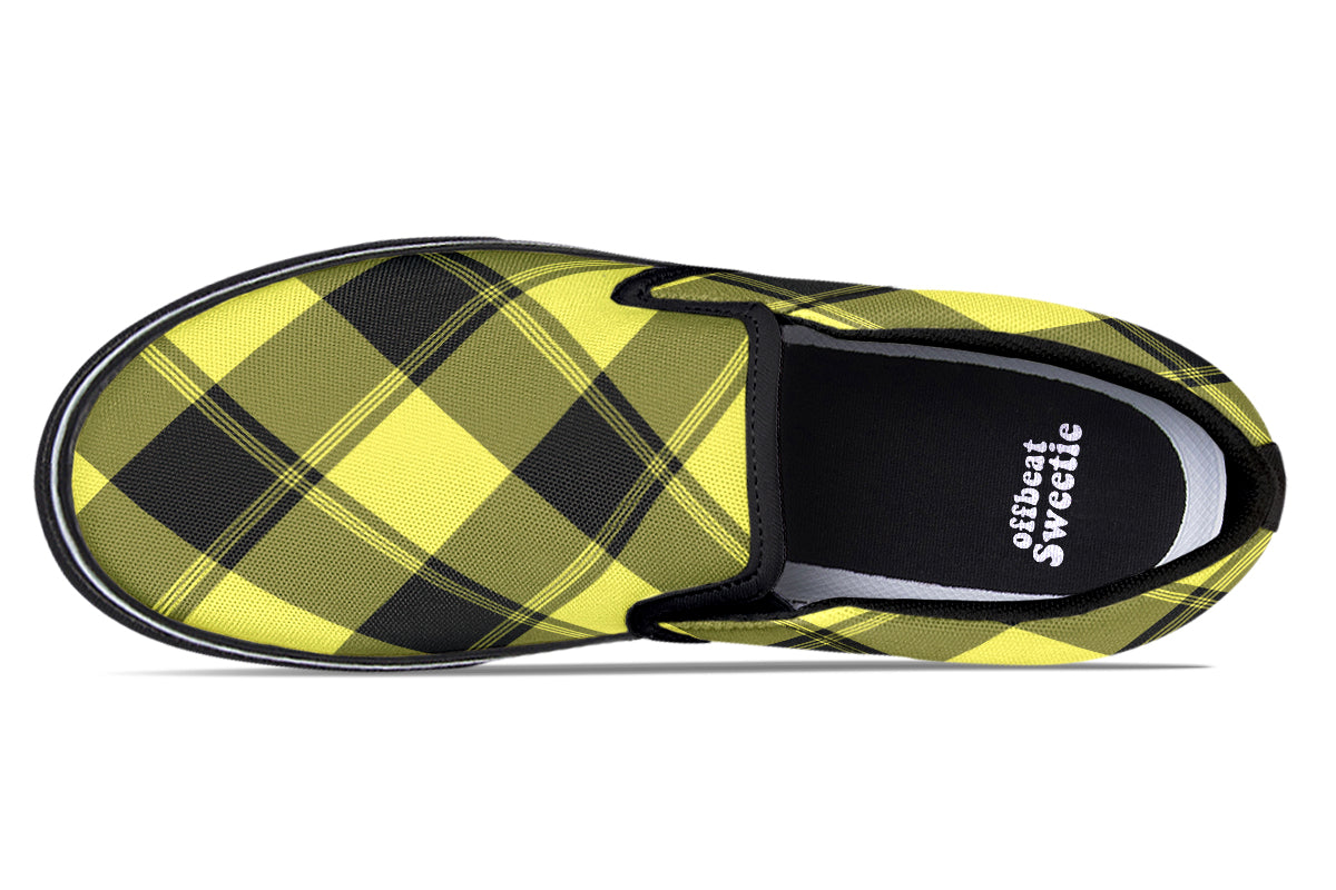 Sunny Yellow Plaid Slip Ons