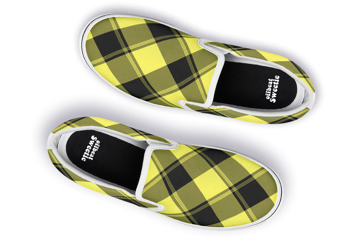 Sunny Yellow Plaid Slip Ons