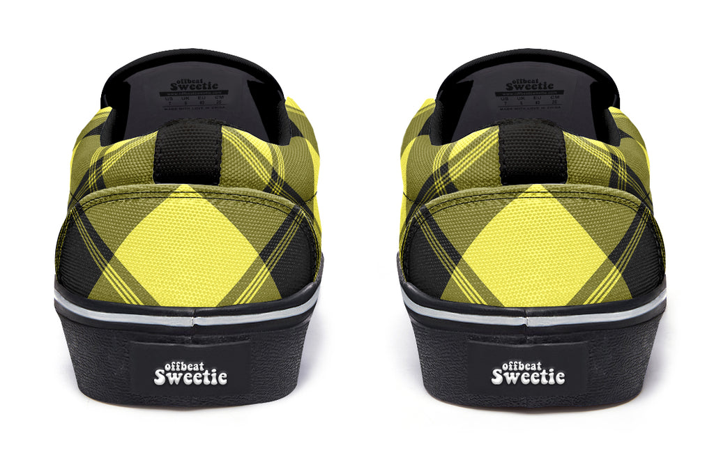 Sunny Yellow Plaid Slip Ons
