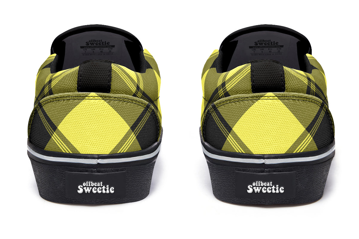 Sunny Yellow Plaid Slip Ons