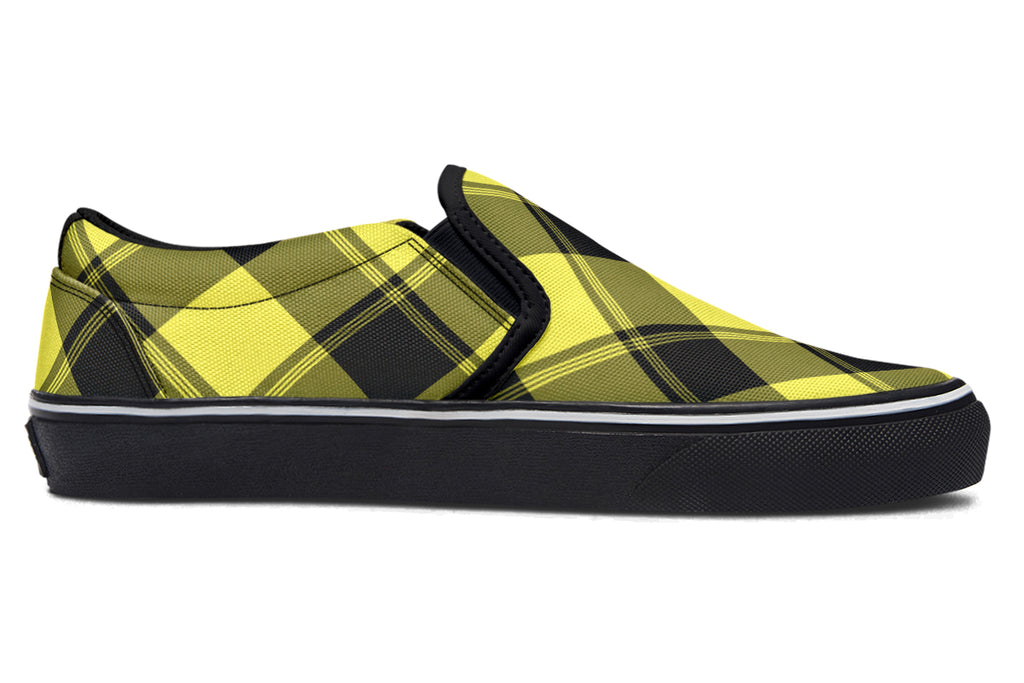 Sunny Yellow Plaid Slip Ons