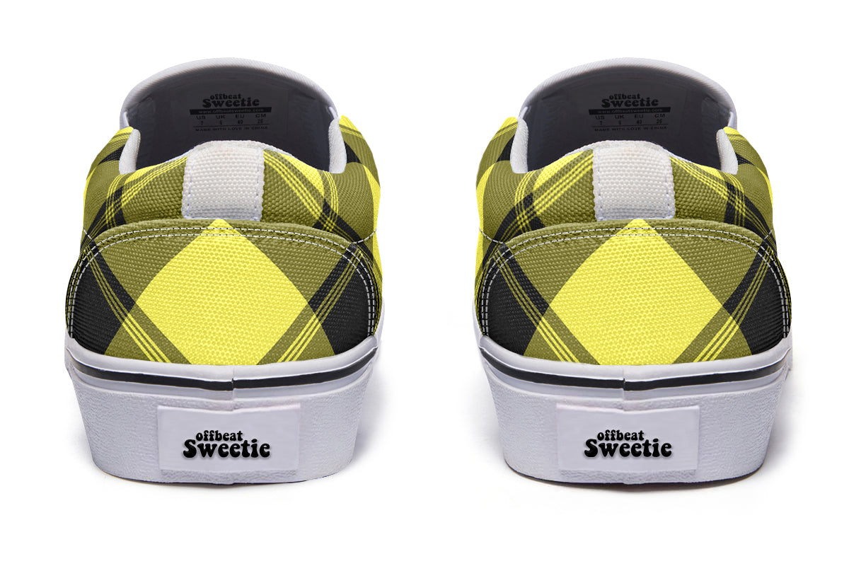 Sunny Yellow Plaid Slip Ons