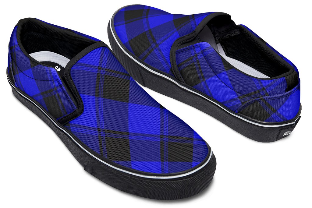 Vivid Blue Plaid Slip Ons