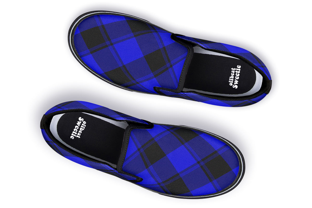 Vivid Blue Plaid Slip Ons