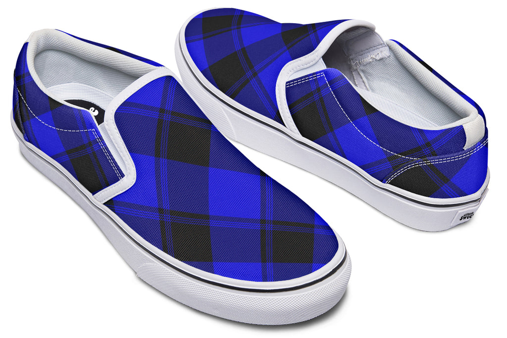 Vivid Blue Plaid Slip Ons