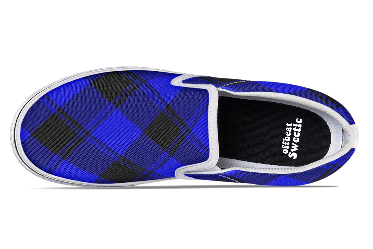 Vivid Blue Plaid Slip Ons