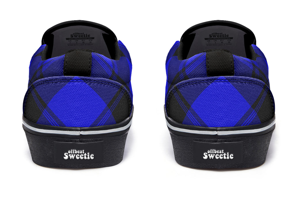 Vivid Blue Plaid Slip Ons