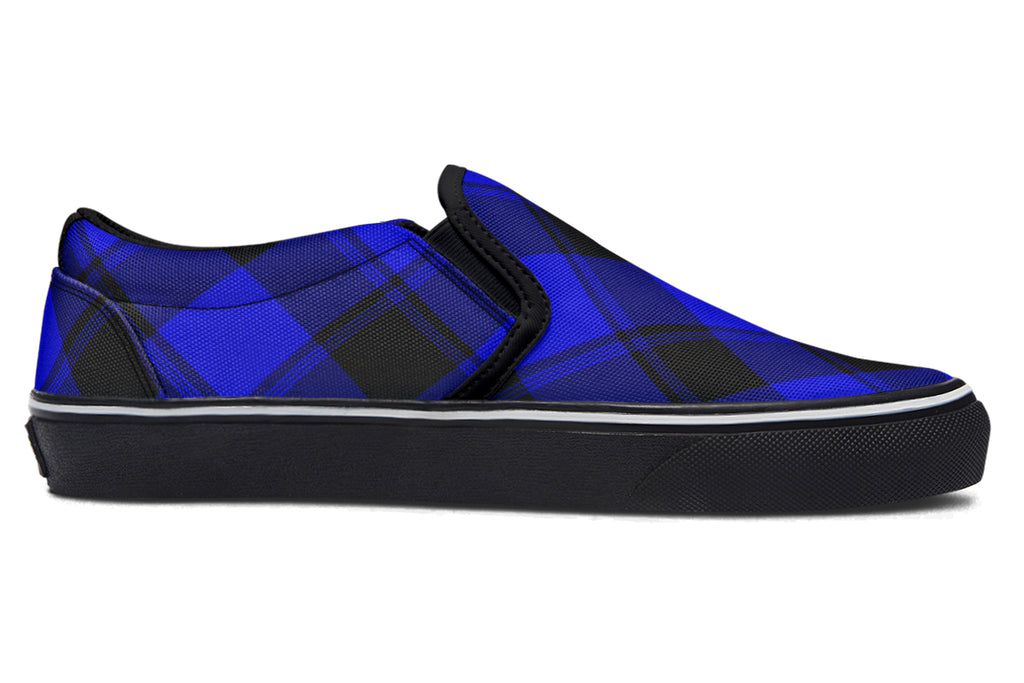 Vivid Blue Plaid Slip Ons