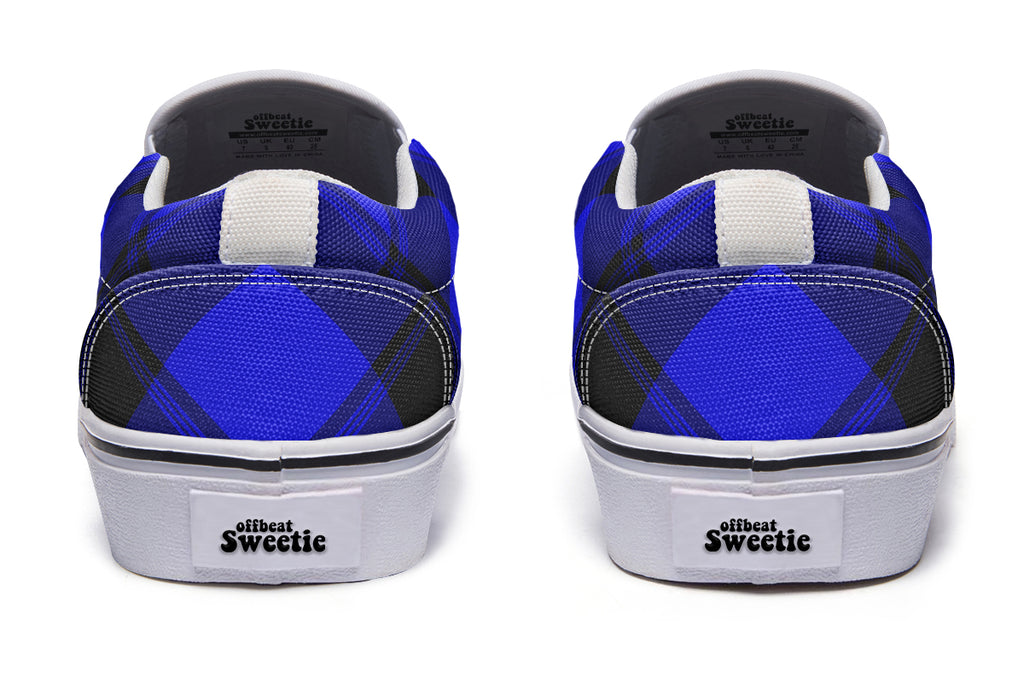 Vivid Blue Plaid Slip Ons