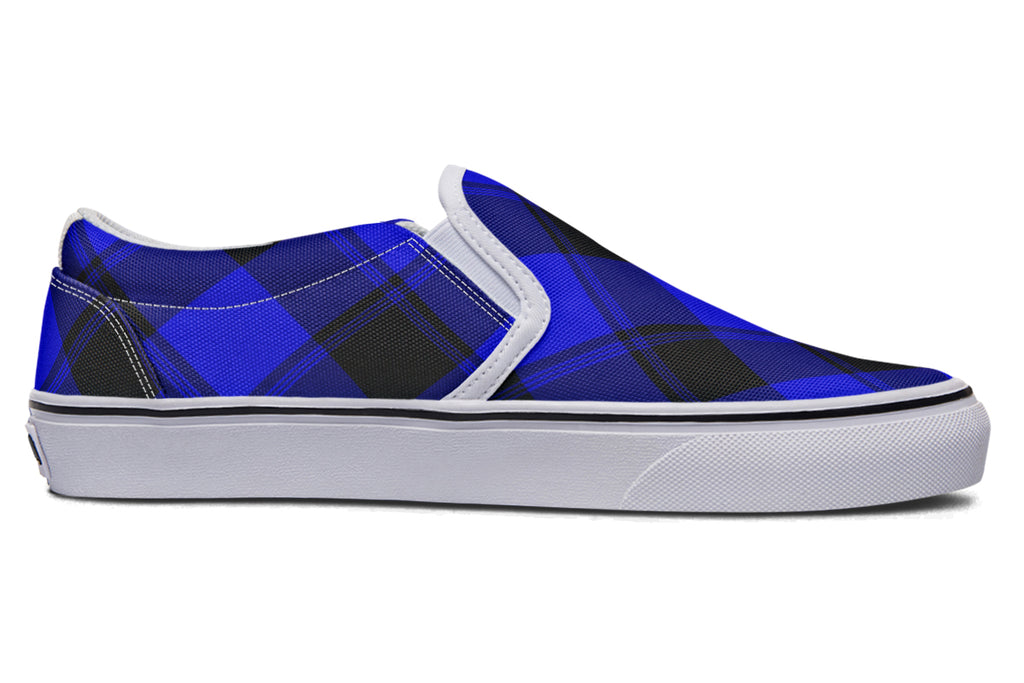 Vivid Blue Plaid Slip Ons
