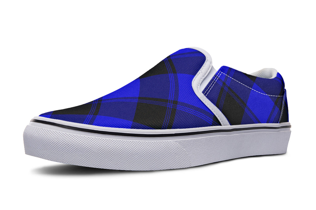 Vivid Blue Plaid Slip Ons