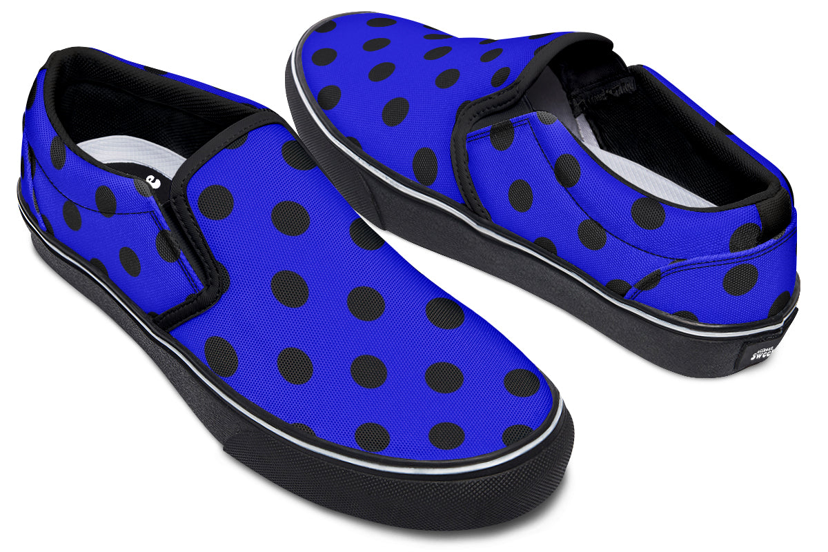 Vivid Blue Polka Dot Slip Ons