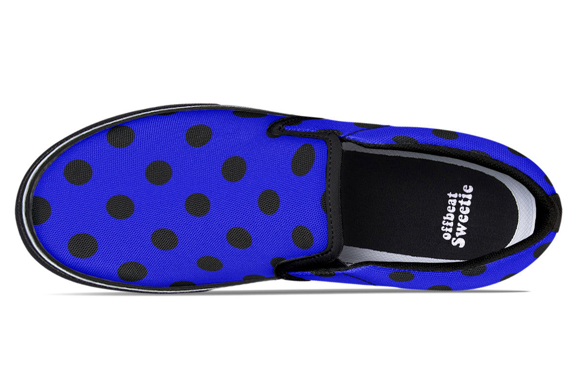Vivid Blue Polka Dot Slip Ons
