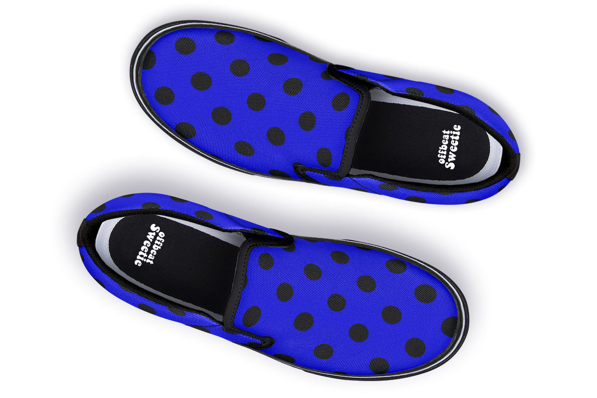 Vivid Blue Polka Dot Slip Ons