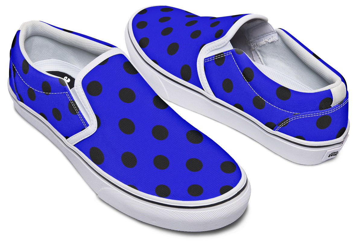 Vivid Blue Polka Dot Slip Ons