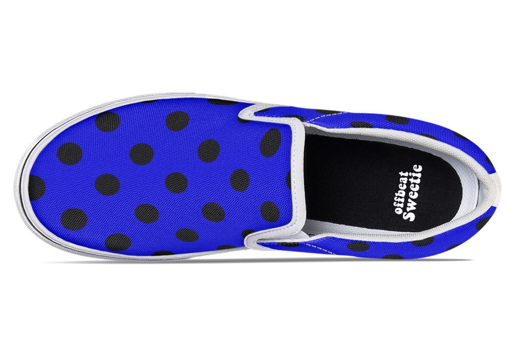 Vivid Blue Polka Dot Slip Ons