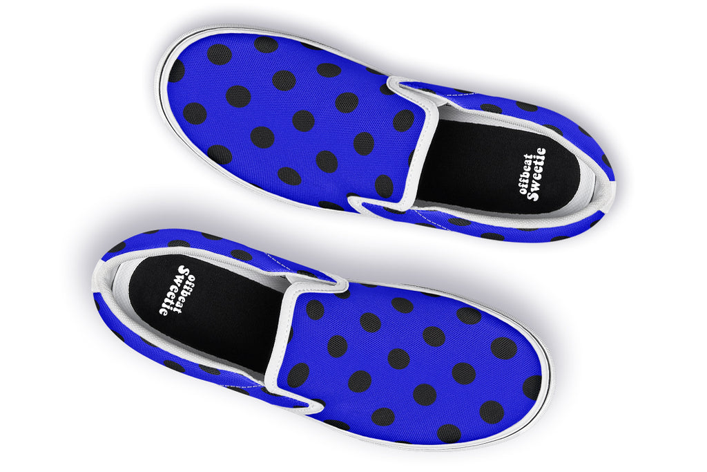Vivid Blue Polka Dot Slip Ons