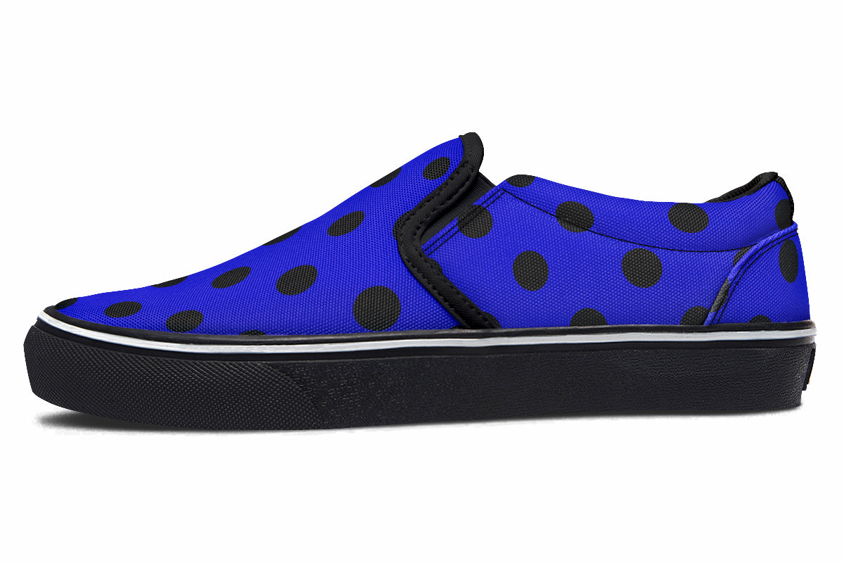 Vivid Blue Polka Dot Slip Ons