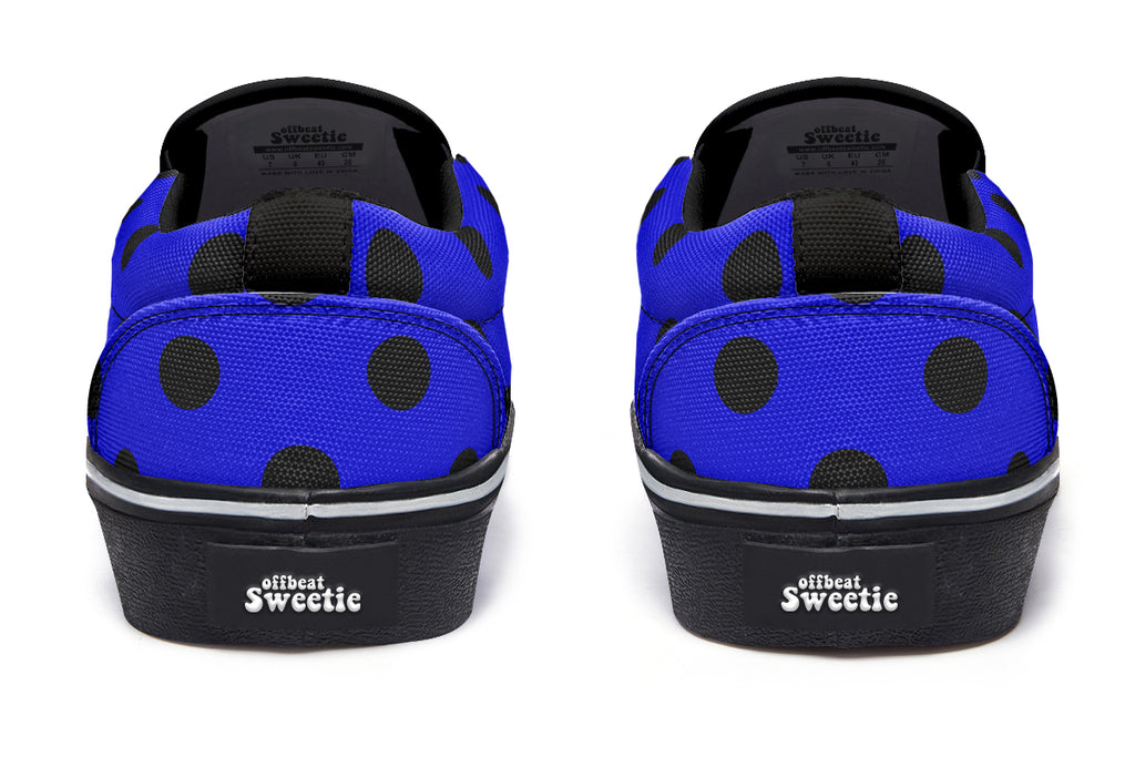 Vivid Blue Polka Dot Slip Ons