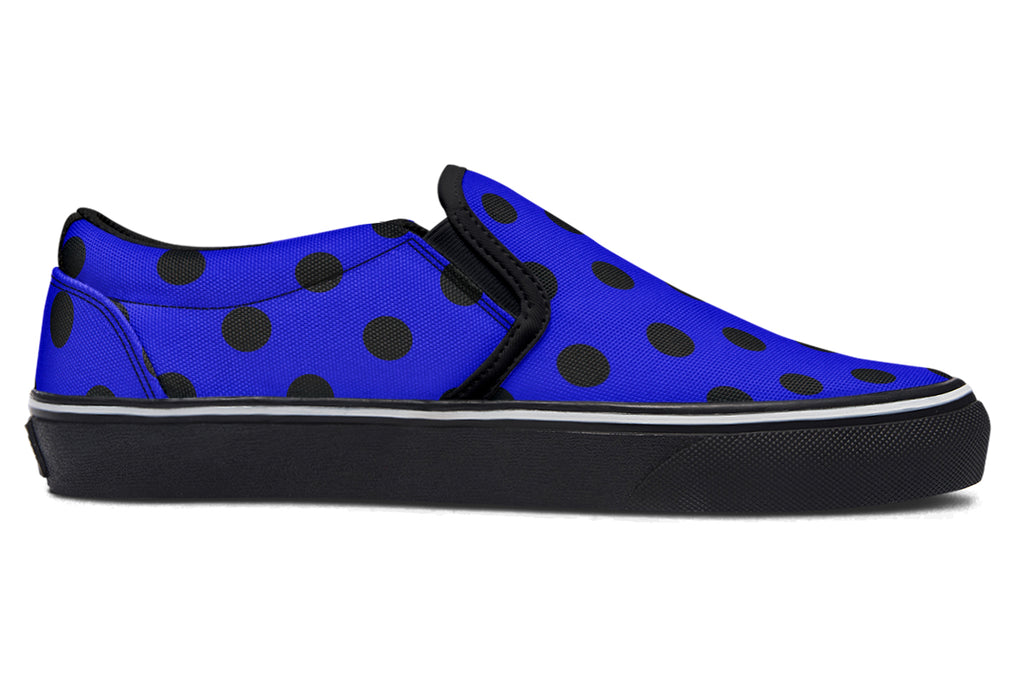 Vivid Blue Polka Dot Slip Ons