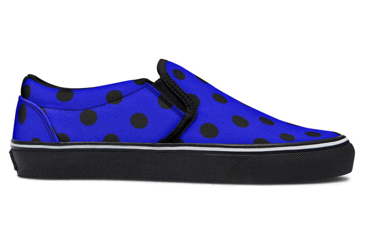 Vivid Blue Polka Dot Slip Ons