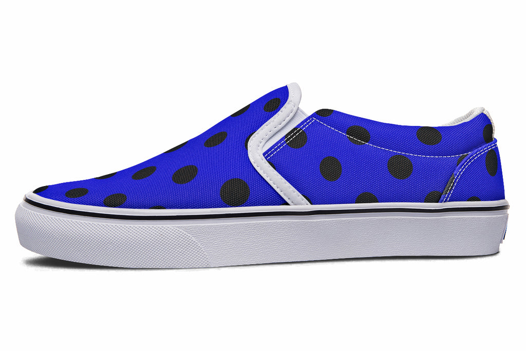 Vivid Blue Polka Dot Slip Ons