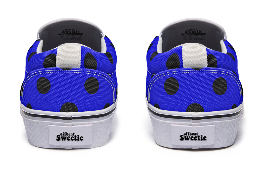 Vivid Blue Polka Dot Slip Ons