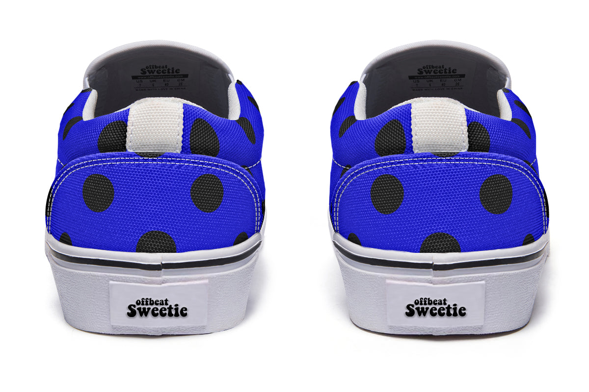Vivid Blue Polka Dot Slip Ons