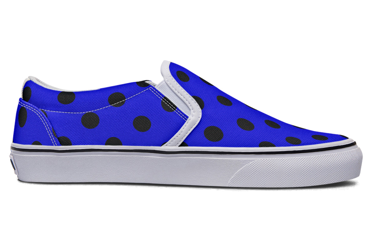Vivid Blue Polka Dot Slip Ons